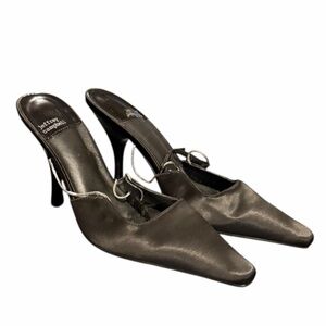 Jeffrey Campbell Satin Kitten Heels Pointed Toe Silver Chain Women’s Size 8 VGC